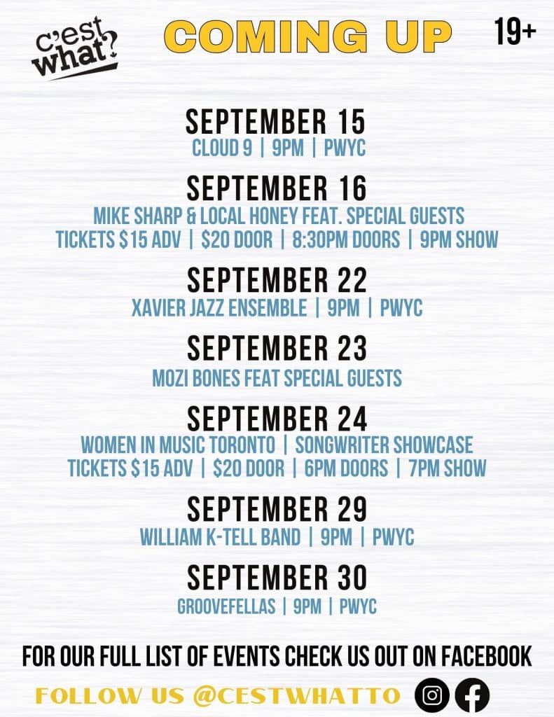 September 2023 Live Music calendar