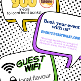With your help, we provided almost 900 to local food banks! BURGERIT FORWARD Book your event with us* EVENTS@CESTWHAT.COM *Bookings available for groups of 20 or more. Subject to availabilty. Minimum spend may be required.