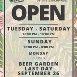 C'est What BEER GARDEN 94 THE ESPLANADE OPEN TUESDAY - SATURDAY 12:00 PM - 10:00 PM SUNDAY 12:00 PM - 8:00 PM MONDAY CLOSED BEER GARDEN LAST DAY SEPTEMBER 26 Weather permitting: If the Beer Garden is closed please join us inside 67 Front St. East